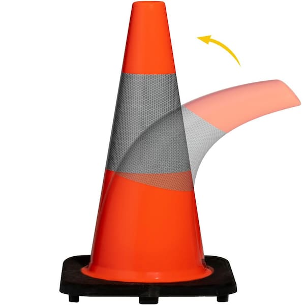 2 Orange Reflective Safety Cones 12” High x 7” Square Base 2" Reflective Tape 