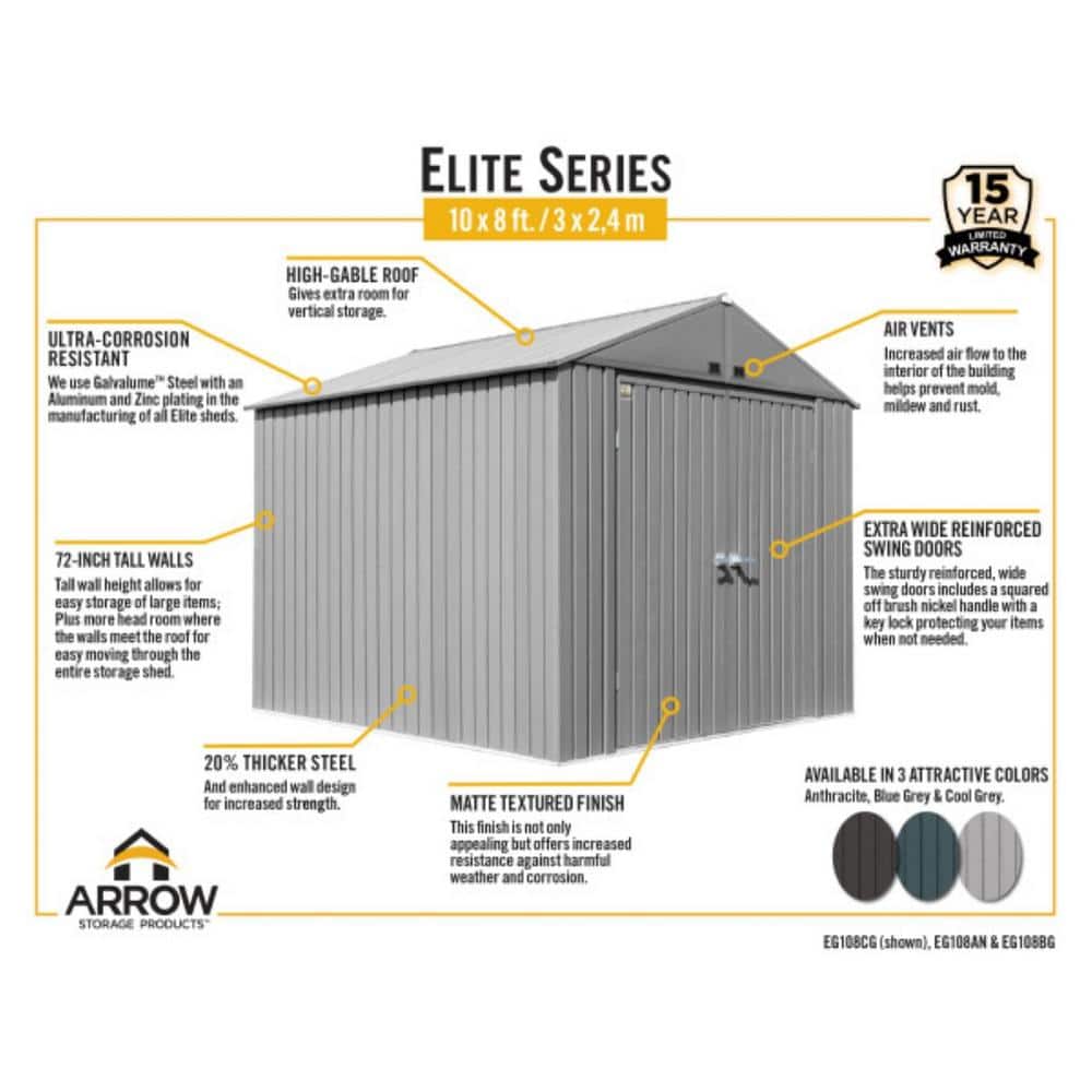 Cool Grey 8' x 10' Superior Grade Steel Storage Shed Kit
