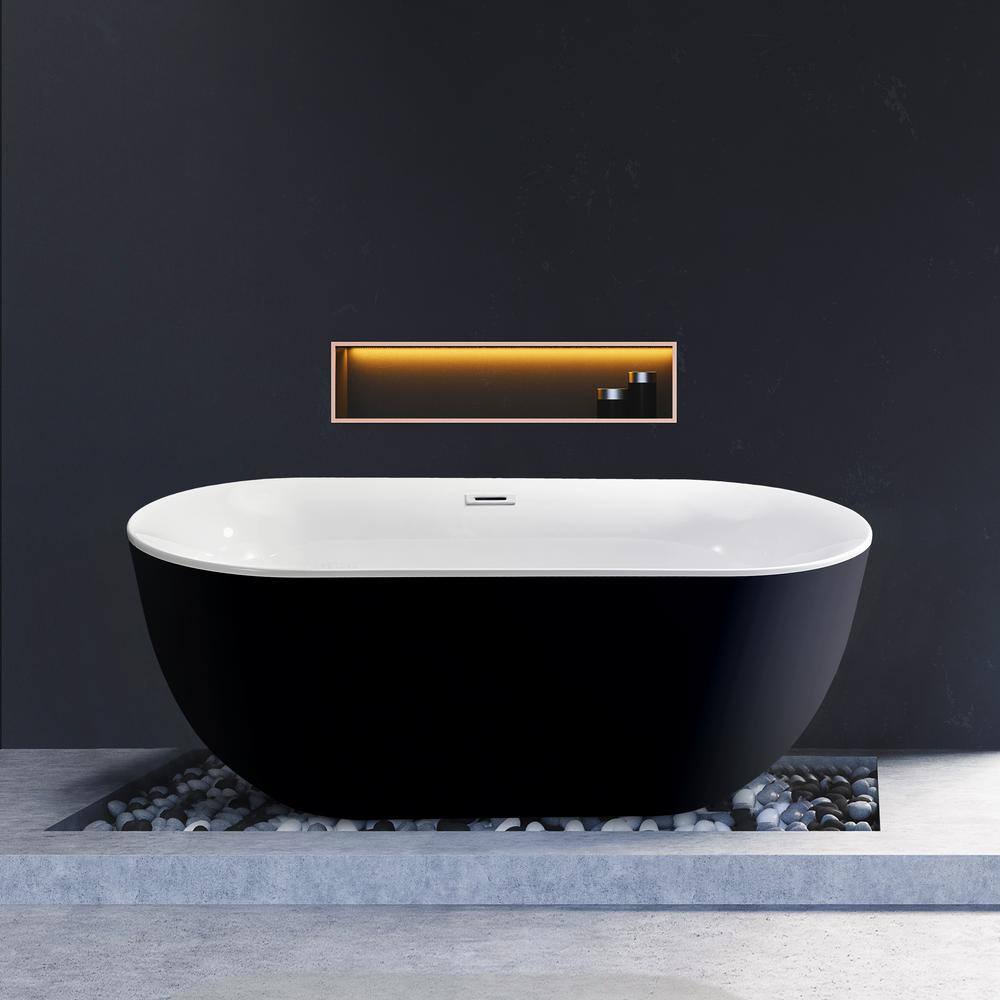 67" Black and White Acrylic Freestanding Clawfoot Bathtub