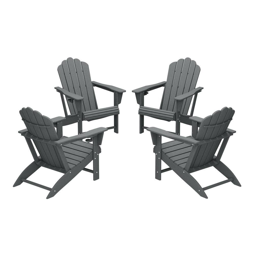 Aderson Set of 4 All Weather Fade Resistant Outdoor Patio HDPE Adirondack Chairs with Cup Holders in Gray price history on PriceWatchPro
