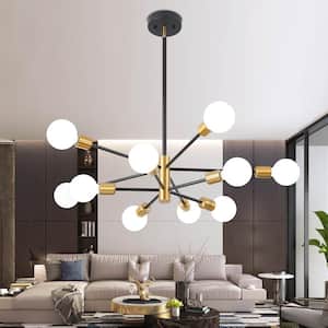 Modern 10-Light Black and Gold Sputnik Chandelier Ceiling Light Height Adjustable with no Bulbs Included
