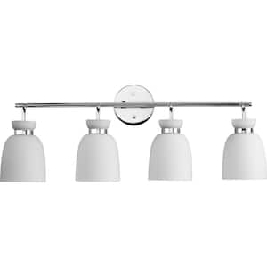 Lexie 30 in. 4-Light Polished Chrome Vanity Light with Opal Glass Shade