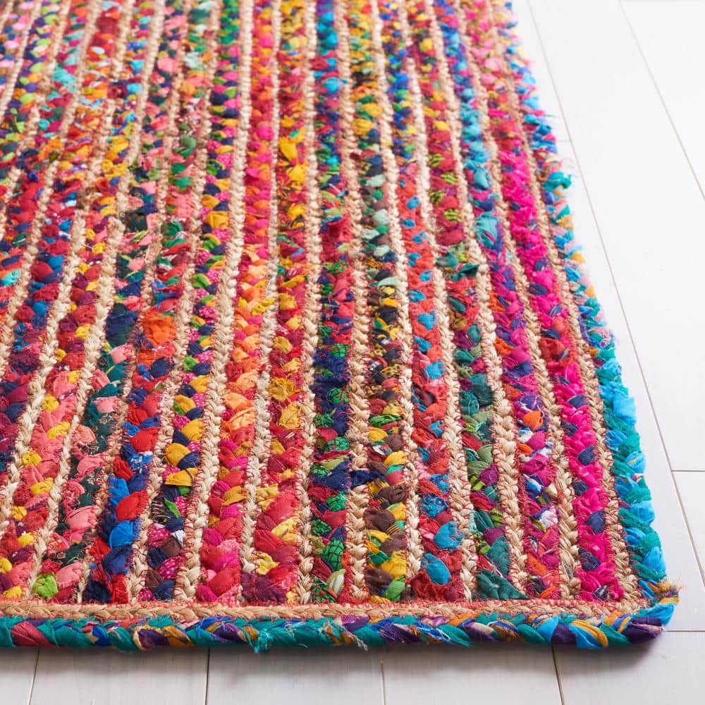 Colorful Natural Cotton Braided Runner Rug, 2'3" x 9'