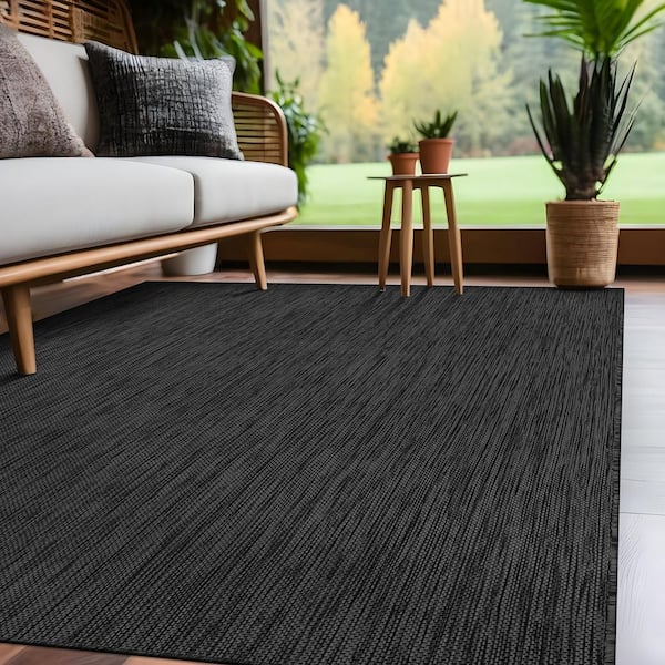 Aloha Dark Grey 8 ft. x 10 ft. Solid Indoor Outdoor Area Rug