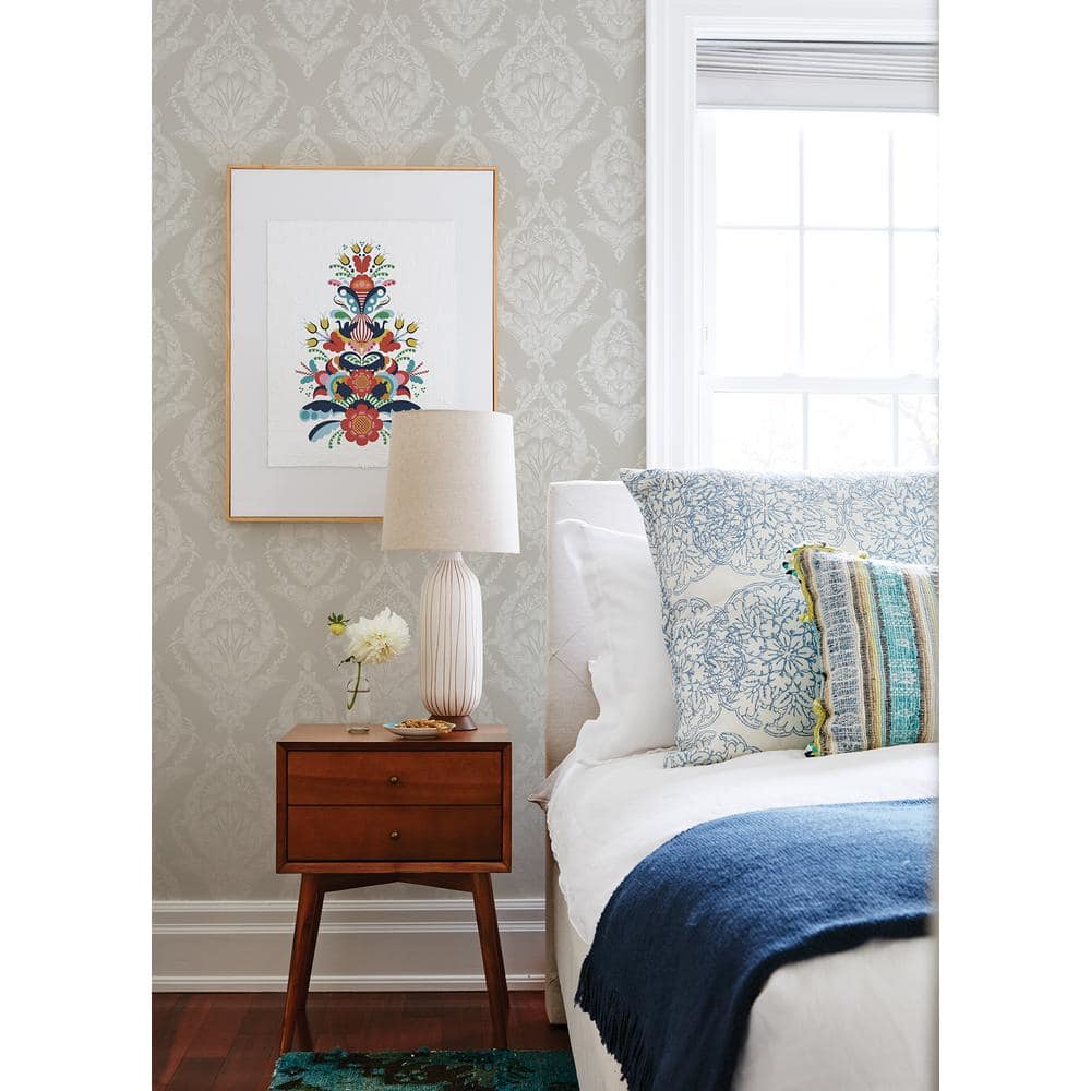 Light Grey Non-Pasted Washable Damask Wallpaper Roll