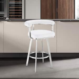Nolagam 34-38 in. White/Brushed Stainless Steel Steel Metal 30 in. Bar Stool with Faux Leather Seat