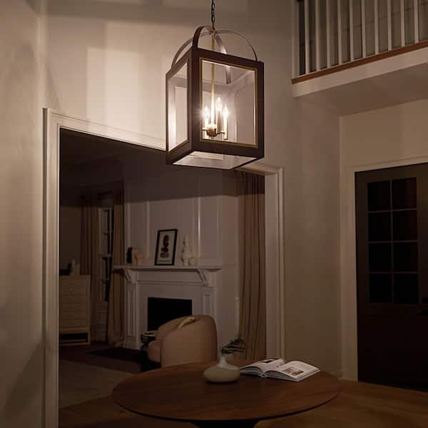 Kichler Vath 4-Light Black W/Natural Brass Industrial Lantern Large Hanging Pendant Light