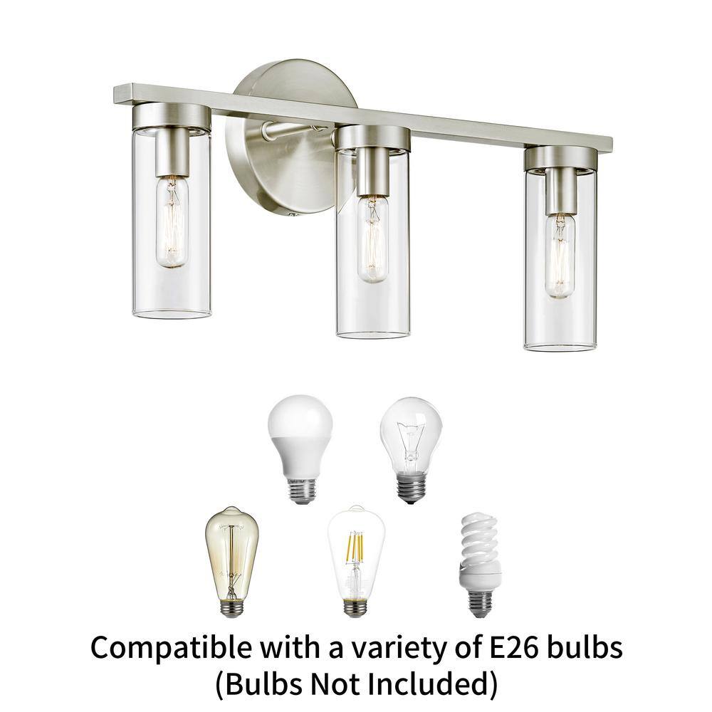 Brushed Nickel 3-Light Dimmable Cylinder Vanity Light