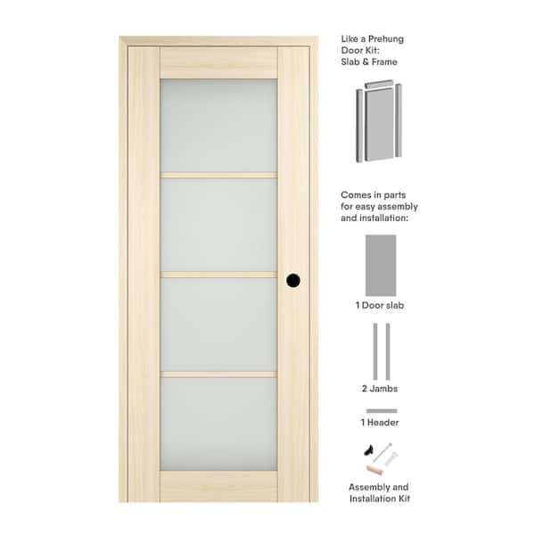 Belldinni Vona 32 in. x 96 in. 4-Lite Left-Hand Frosted Glass Loire Ash Solid Core Composite Wood Single Prehung Interior Door