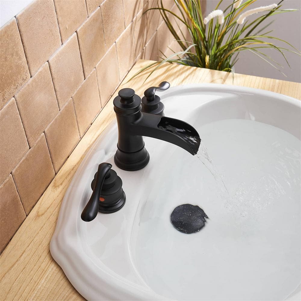 Matte Black Brass 8-Inch Widespread Bathroom Faucet with Drain Kit