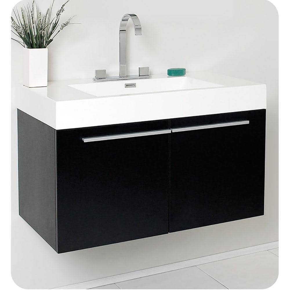 Sleek Black 35" Modern Wall-Mounted Vanity with Integrated Sink