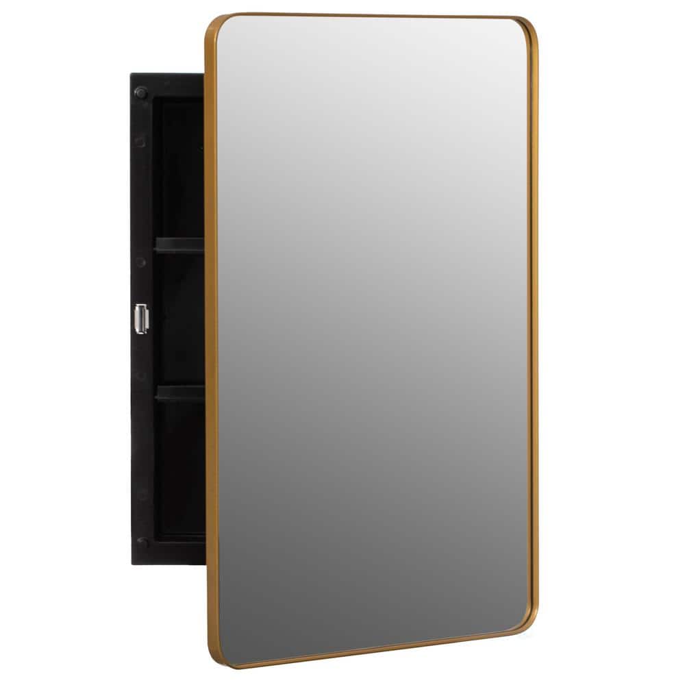 "Plastic Medicine Rectangular Cabinet w/ Beveled Edge Mirror Door & Frame, 16"" W, 24"" H with 2 Adjustable Shelves, Gold" price history on PriceWatchPro