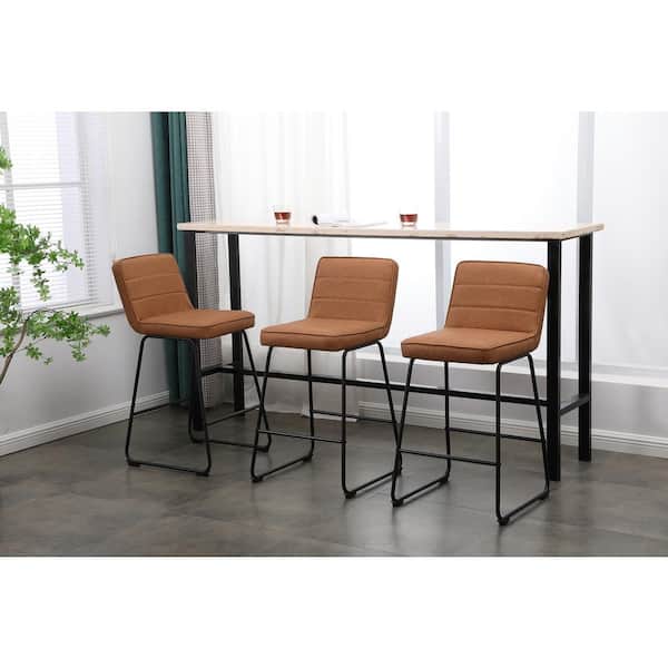 Home 2 Office Lakeview 26 in. Camel Low Back Metal 36.42 in. Counter Stool with Faux Leather Seat (Set of 3)