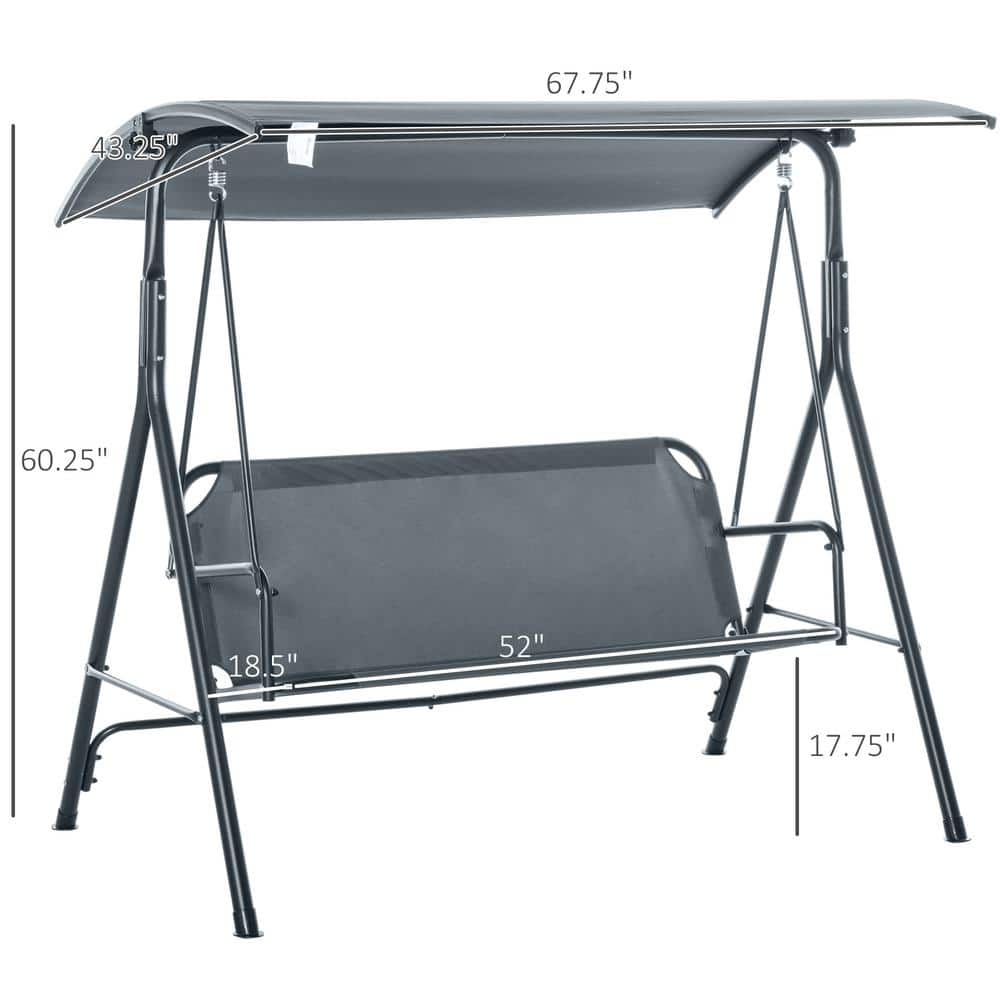 Gray Steel Frame 3-Person Patio Swing with Adjustable Canopy