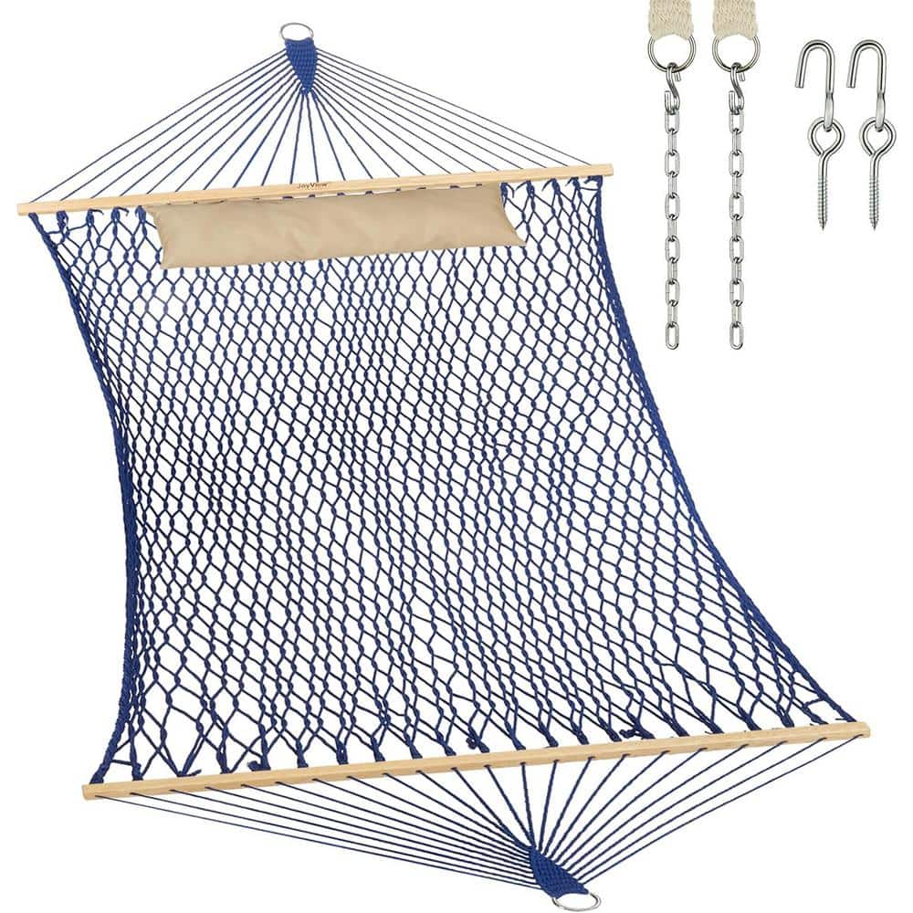 6.5 ft. Traditional Rope Double Hammock Hand Woven Cotton with Hardwood Spr