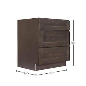 Lancaster Shaker Assembled 24 in. x 34.5 in. x 24 in. Base Cabinet with 3 Drawers in Vintage Charcoal