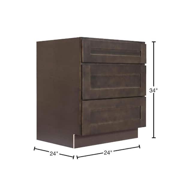 Lancaster Shaker Assembled 24 in. x 34.5 in. x 24 in. Base Cabinet with 3 Drawers in Vintage Charcoal