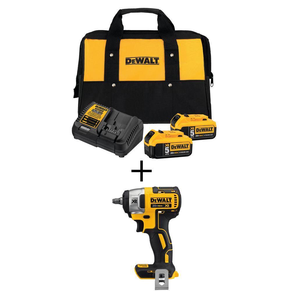 DEWALT 20V MAX XR Cordless Brushless 3/8 in. Compact Impact Wrench, (2) 20V XR Premium Lithium-Ion 5.0Ah Batteries, and Charger -  DCB2052CKW890