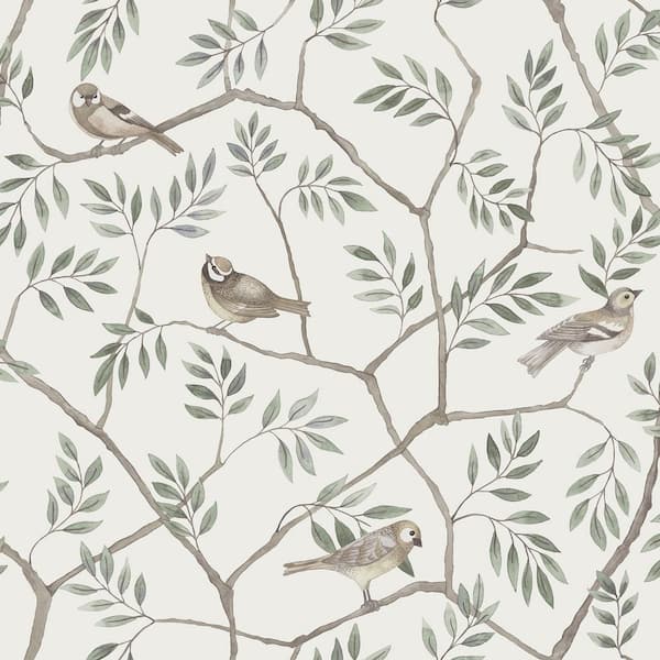 A-Street Prints Crossbill Off White Branches Wallpaper Sample
