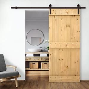 Mid-Bar 30 in. x 84 in. Unfinished DIY Knotty Pine Wood Interior Sliding Barn Door with Hardware Kit