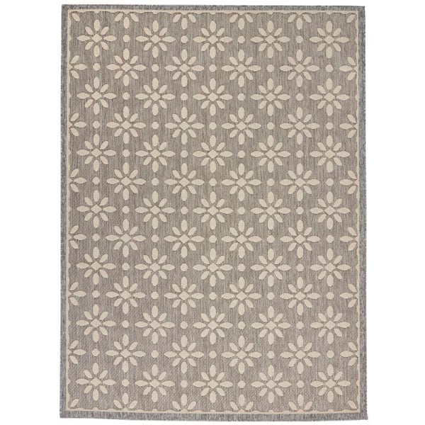 Nourison Palamos Grey 6 ft. x 9 ft. Textured Geometric Contemporary Indoor/Outdoor Area Rug