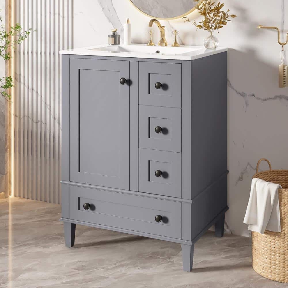 24 in. Single Sink Freestanding Gray Bath Vanity with White Ceramic Top, Soft Close, Unassembled price history on PriceWatchPro