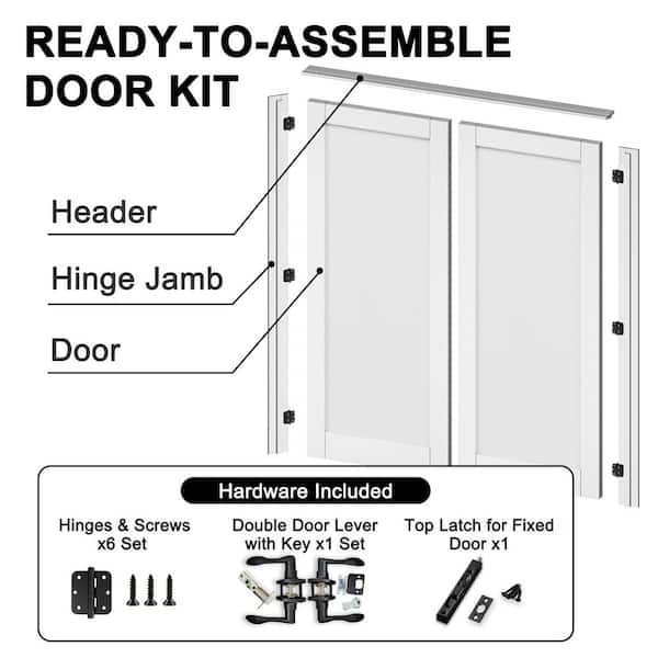 60 in. x 80 in. Paneled Blank 1-Lite White Solid Core MDF Universal Handed Double Prehung French Door with Assemble Jamb