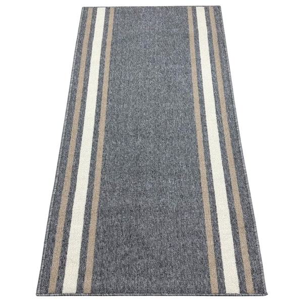 Runner Rug 2 ft. x 3 ft. Gray Color Border Stripes Design Low-Pile Area Rug