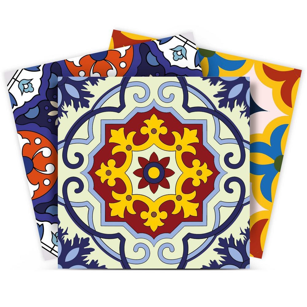 MI ALMA Red, Blue and Yellow D10 7 in. x 7 in. Vinyl Peel and Stick