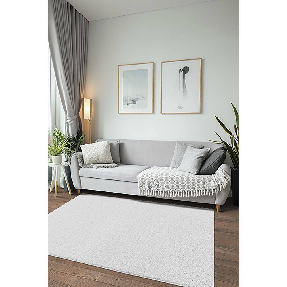 Plush White Tufted Shag Area Rug 9' x 12' with Non-Slip Backing