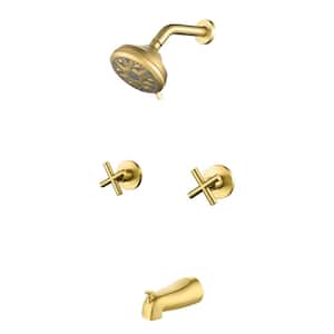 Double Handle 10-Spray Tub and Shower Faucet 1.8 GPM Brass Wall Mounted Shower System in. Brushed Gold Valve Included