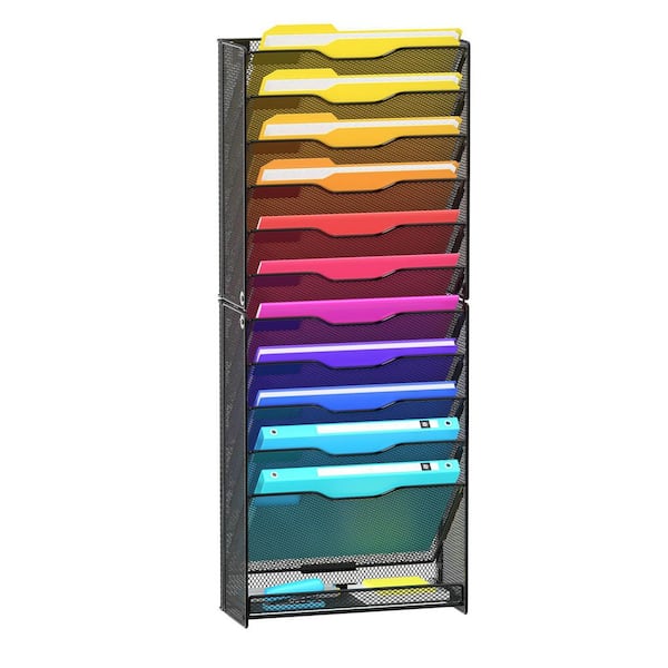 Unbranded 12-Tier Wall Magazine Rack-Black Metal Mesh, Wall-Mounted Document & Mail Holder，12.6 in. x 5.3 in. x 31.1 in.