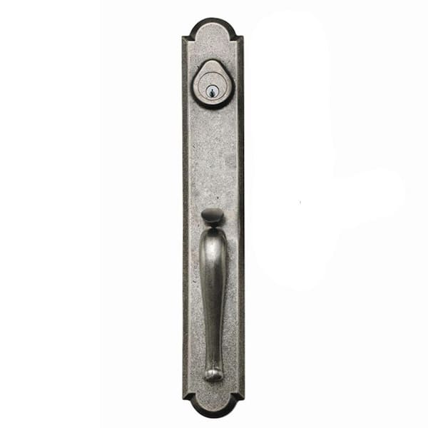 DELANEY HARDWARE Sandcast Collection Valero Aged Pewter Single Cylinder Deadbolt Entry Door Handleset with Tulum Knob Inside Trim