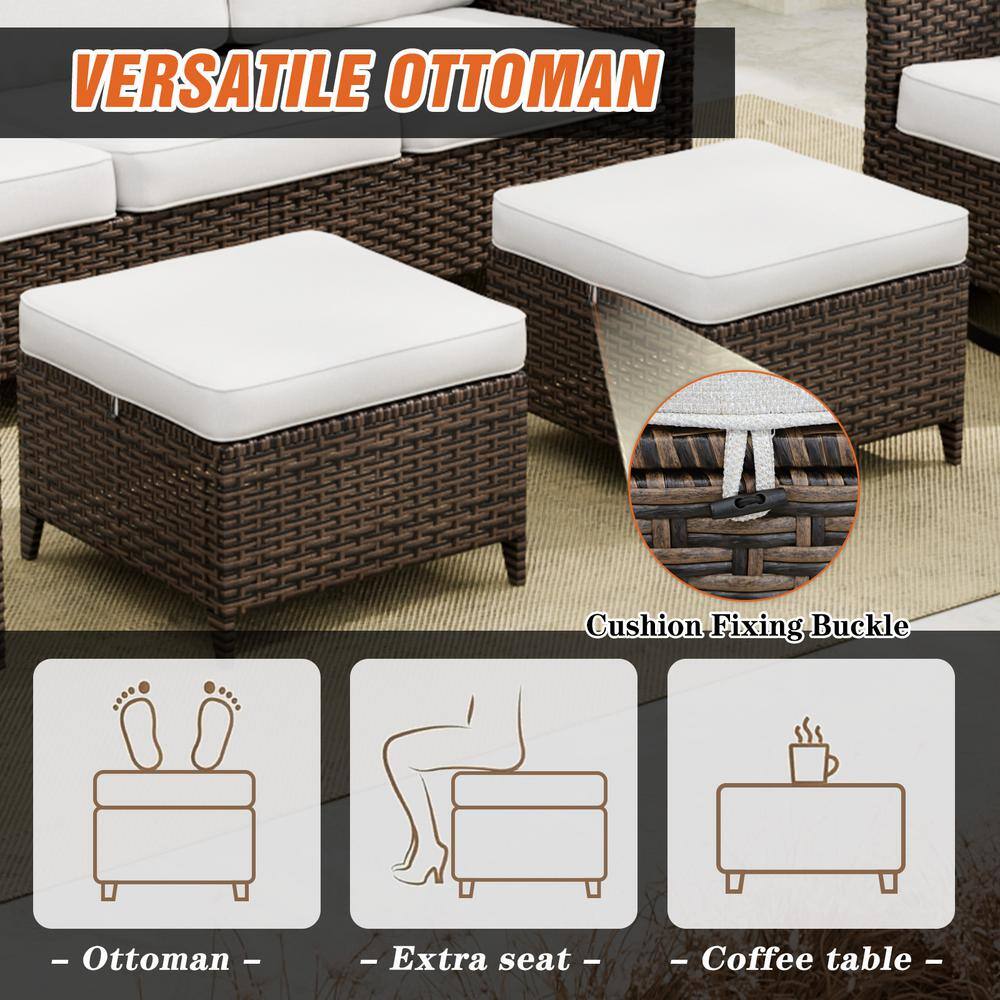 5-Piece Beige Cushioned Brown Wicker Outdoor Conversation Set