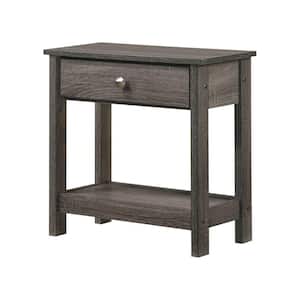 11.8 in. Gray 1-Drawer Wooden Nightstand