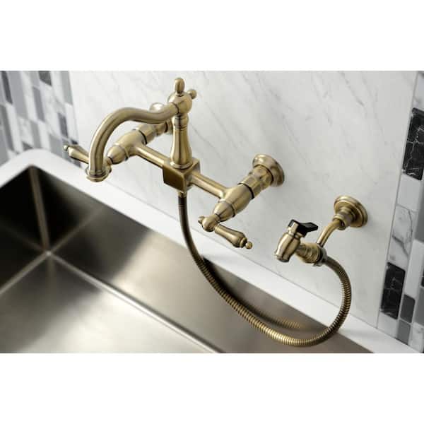 Kingston Brass Heritage Antique Brass Double Handle Wall-mount Pre-rinse  Kitchen Faucet in the Kitchen Faucets department at