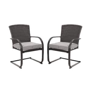 2-Piece Patio Metal Outdoor Dining Chairs with Gray Cushion