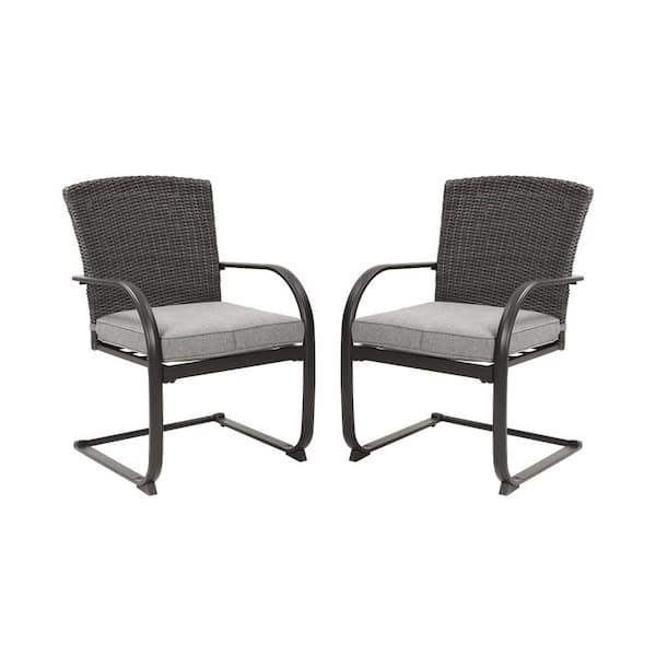 2-Piece Patio Metal Outdoor Dining Chairs with Gray Cushion