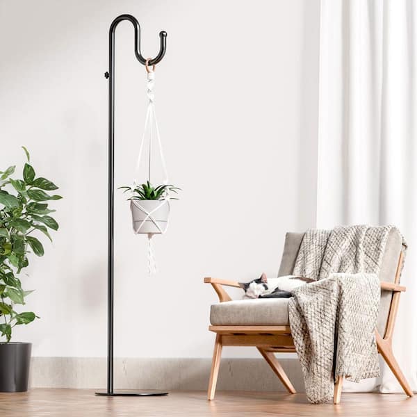 .N/A 70 in. Black Iron Adjustable Shepherd's Hook Stand with Heavy Duty Base for Hanging Plants, Bird Feeders, Lanterns