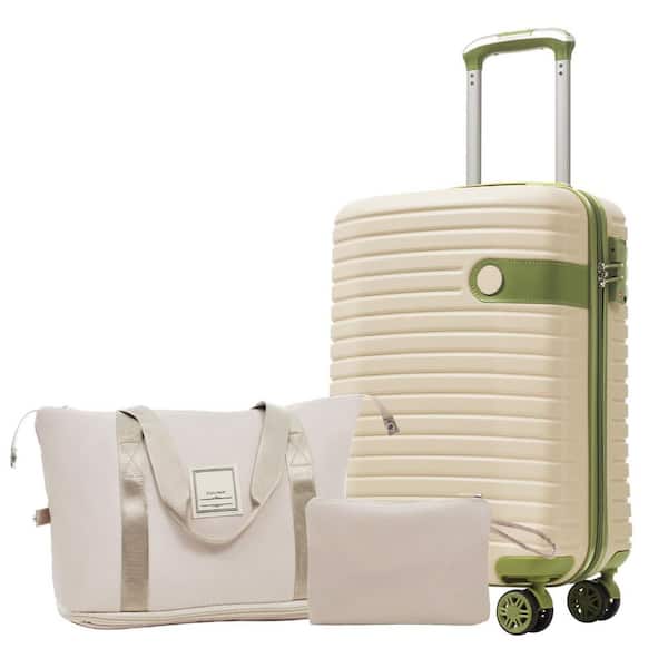 3 Bags 3-Piece White Green ABS Hardshell Spinner 20" Luggage Set with an Expandable Travel Duffel Bag, a Toiletry Bag