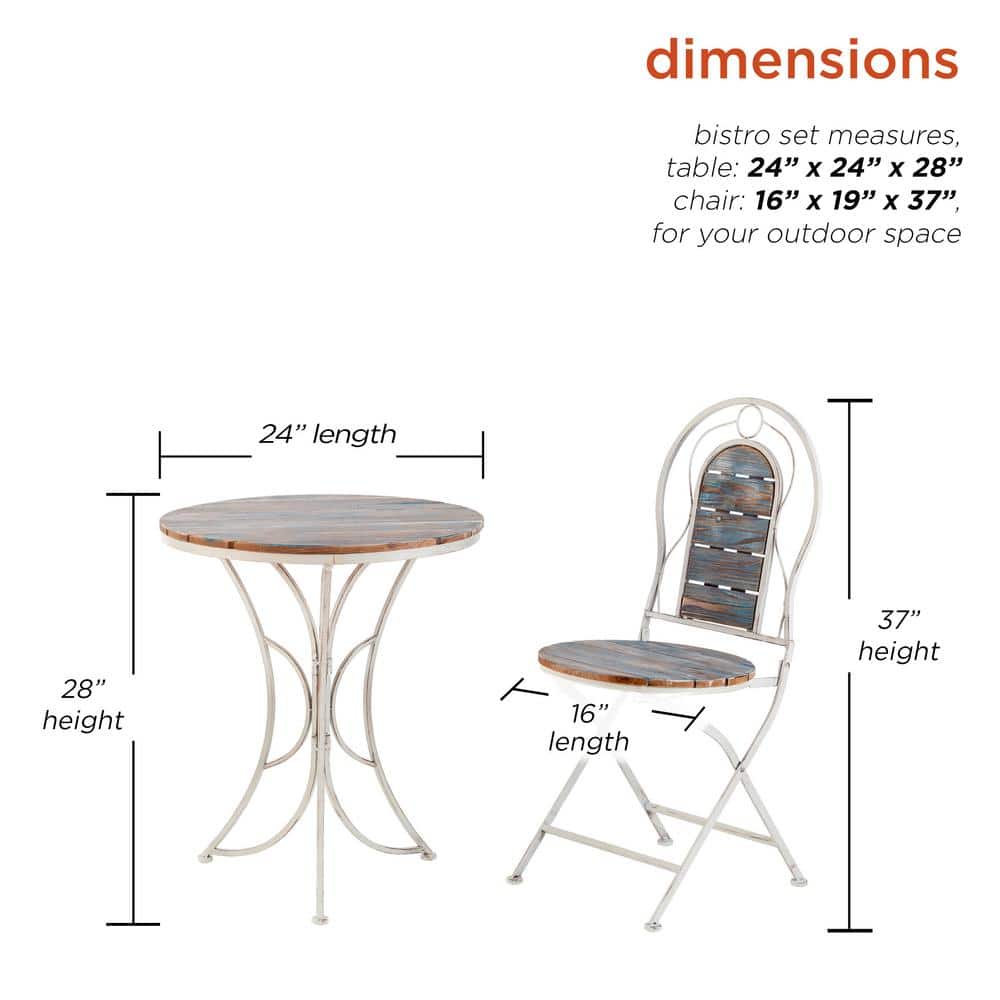 Rustic White and Weathered Wood 3-Piece Bistro Set