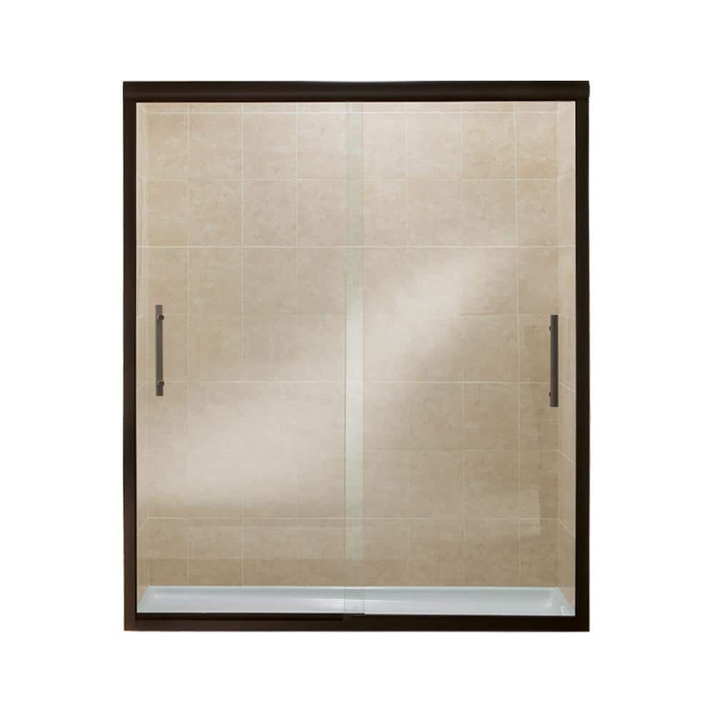 Finesse 59.625 in. W x 70 in. H Semi Frameless Sliding Shower Door in Deep Bronze with Clear Glass price history on PriceWatchPro
