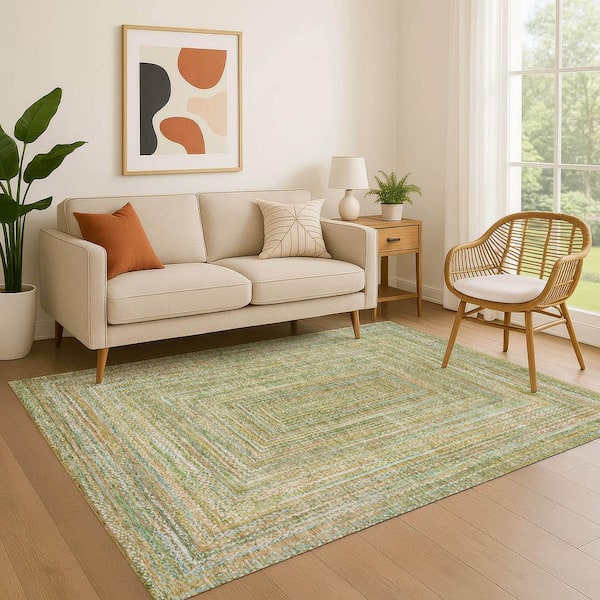 Mayfield Premium Machine Washable Abstract AMF1726 Aloe 3 ft. x 4 ft. Area Rug