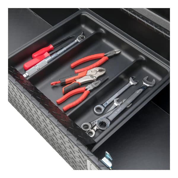 Black Powder Coated Two Drawer Truck Tool Box with Carpet, Dividers, and  Pull Handles