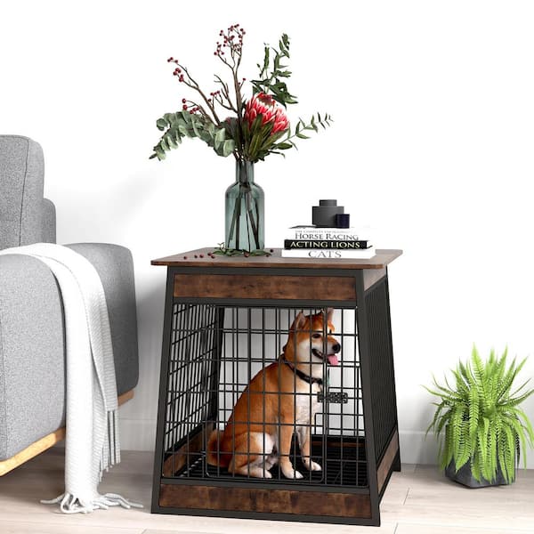 Aleko Dog Kennel Crate Furniture with Drawer and Storage Hooks for Medium Pet 50 lb.