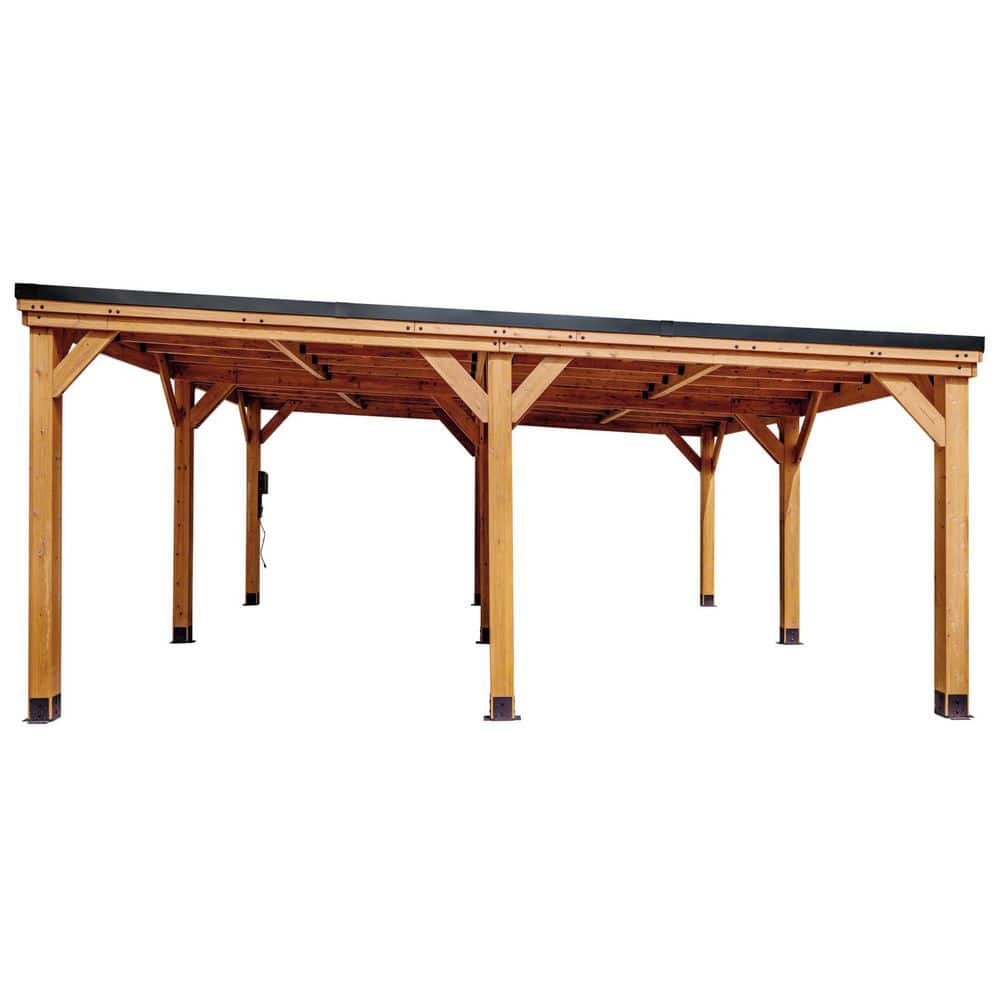 Kingsport 20' x 20' Cedar Wood Carport with Black Steel Roof