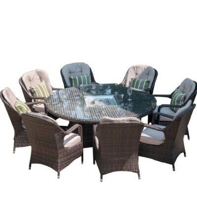 Jordan Brown Round Outdoor Gas Fir Pit Table with Chairs