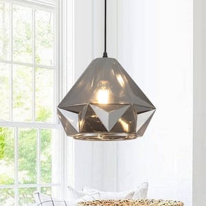 1 Light Black Industrial Hanging Pendant Light Chandelier with Smoky Grey Glass Shade