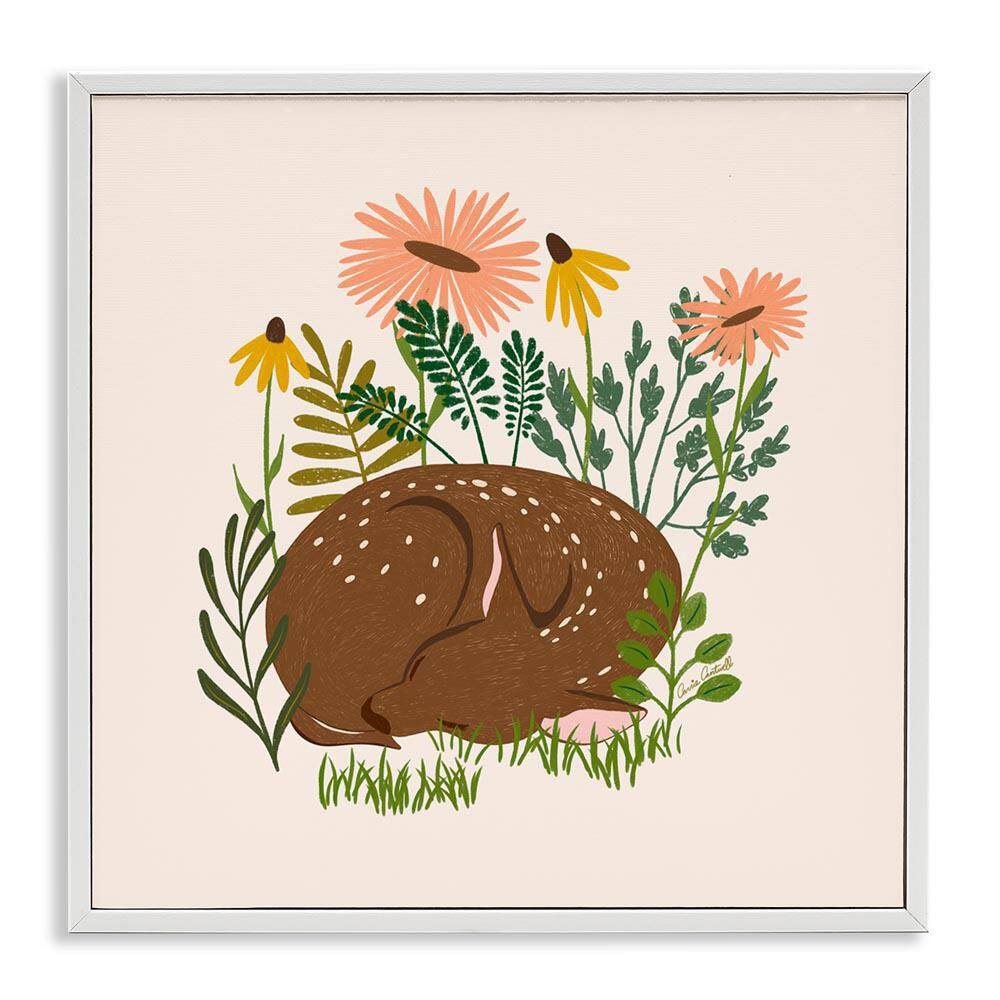 Sleeping Deer Among Daisies by Carrie Cantwell White Framed Animal Giclee Art Print 12 in. x 12 in. price history on PriceWatchPro
