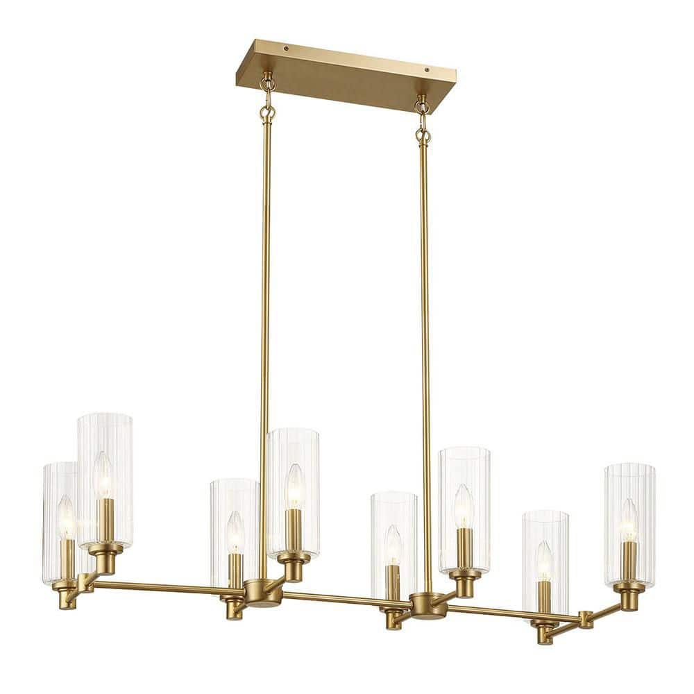 15 in. Gold Chandelier Linear with Clear Glass Shade, 8-Lights Ceiling Pendant Hanging, for Dining Room, Kitchen Island price history on PriceWatchPro